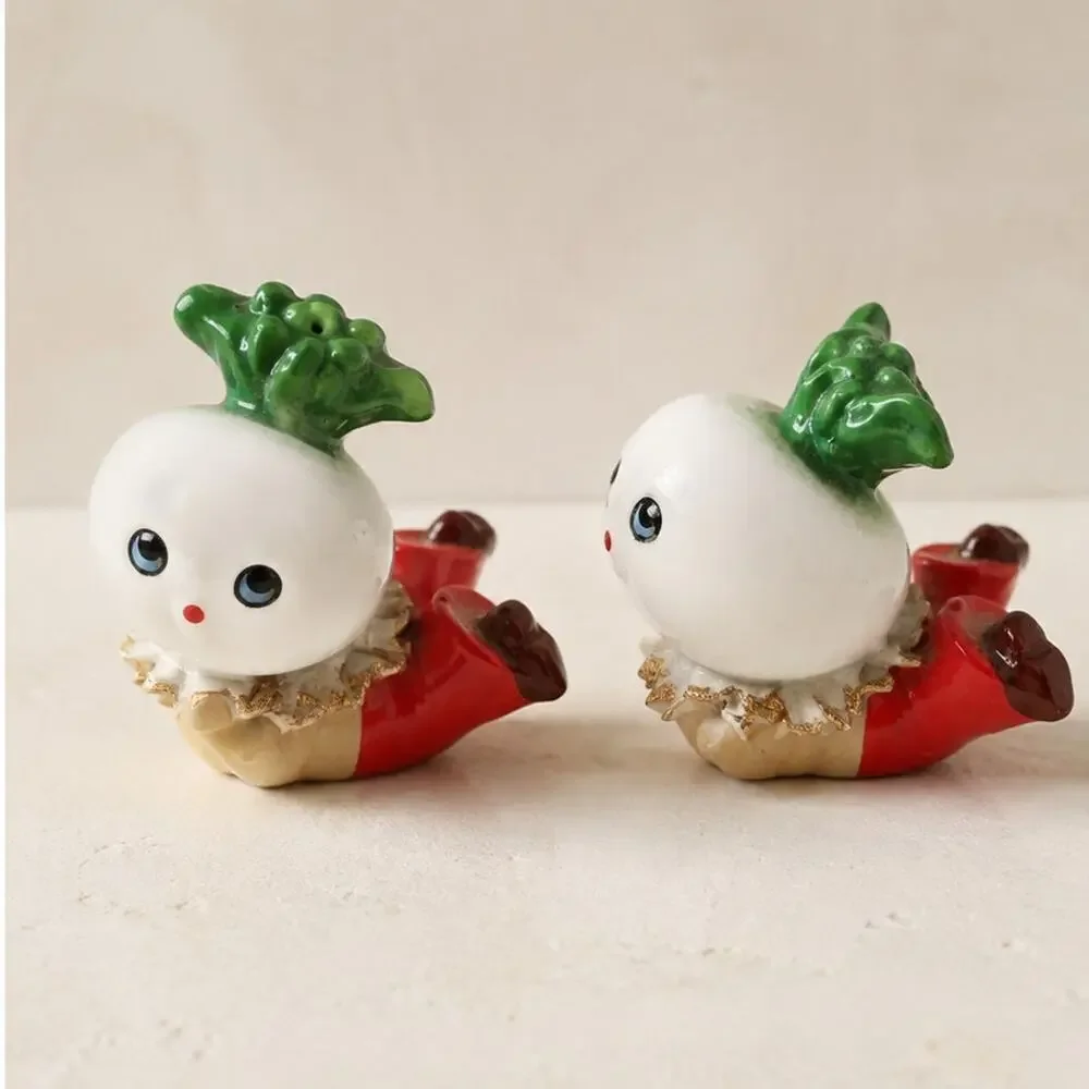Vintage Japan Anthropomorphic Radish Turnip Salt Pepper Shakers MCM Kitsch